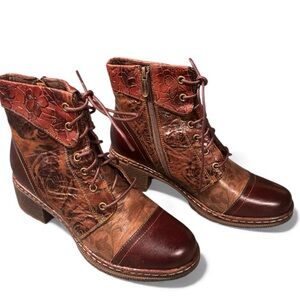 L'Artiste by Spring Step Leather Lace-Up Boots - Fallinluv Brwn EU 41 US 9.5-10